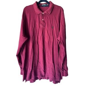 Polo Ralph Lauren Mens XL Burgundy Long Sleeve Cotton Polo Shirt Maroon